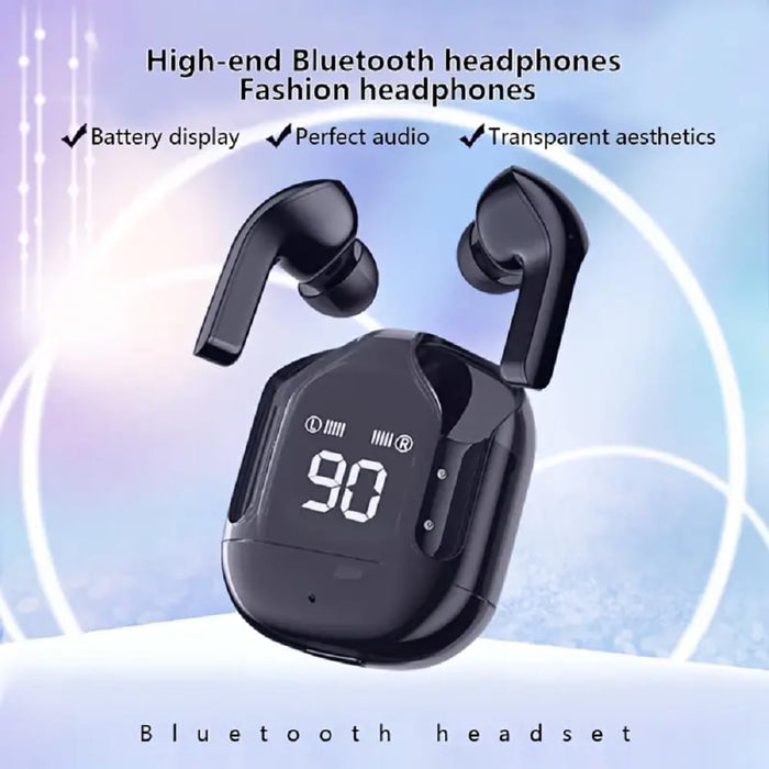 True Wireless Bluetooth Earbuds Black, Noise Cancelling, Sweat Proof, Built-in Microphone, LED Display, Compatible with All Mobiles